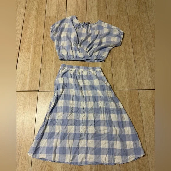 Madewell Linen Blend Michele Bubble Top & Side Button Midi Skirt - Picture 11 of 12